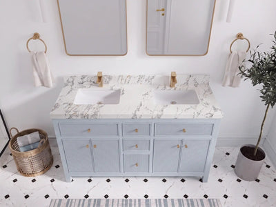 Sonoma 60 in W x 22 in D Free Standing Reeded Double Sink Bathroom Vanity