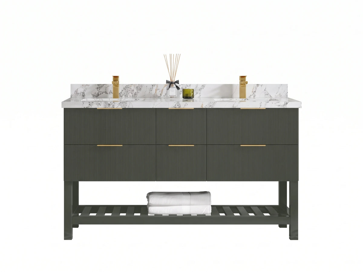 Catalina 60 in W x 22 in D Free Standing Reeded Double Sink Bathroom Vanity