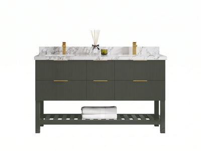 Catalina 60 in W x 22 in D Free Standing Reeded Double Sink Bathroom Vanity