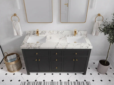Sonoma 60 in W x 22 in D Free Standing Reeded Double Sink Bathroom Vanity