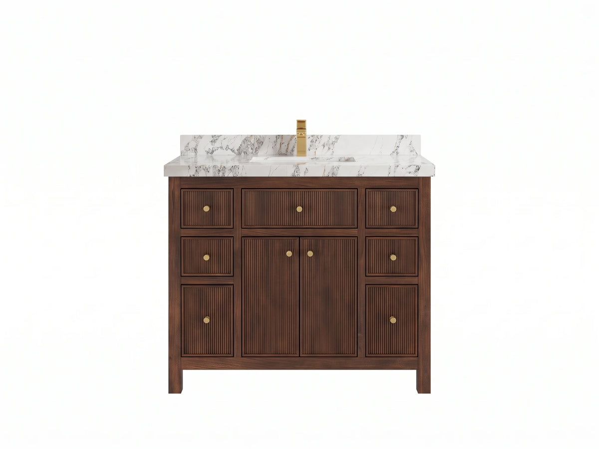 Sonoma Reeded Teak Wood 42 in. W x 22 in. D Single Sink Bathroom Vanity