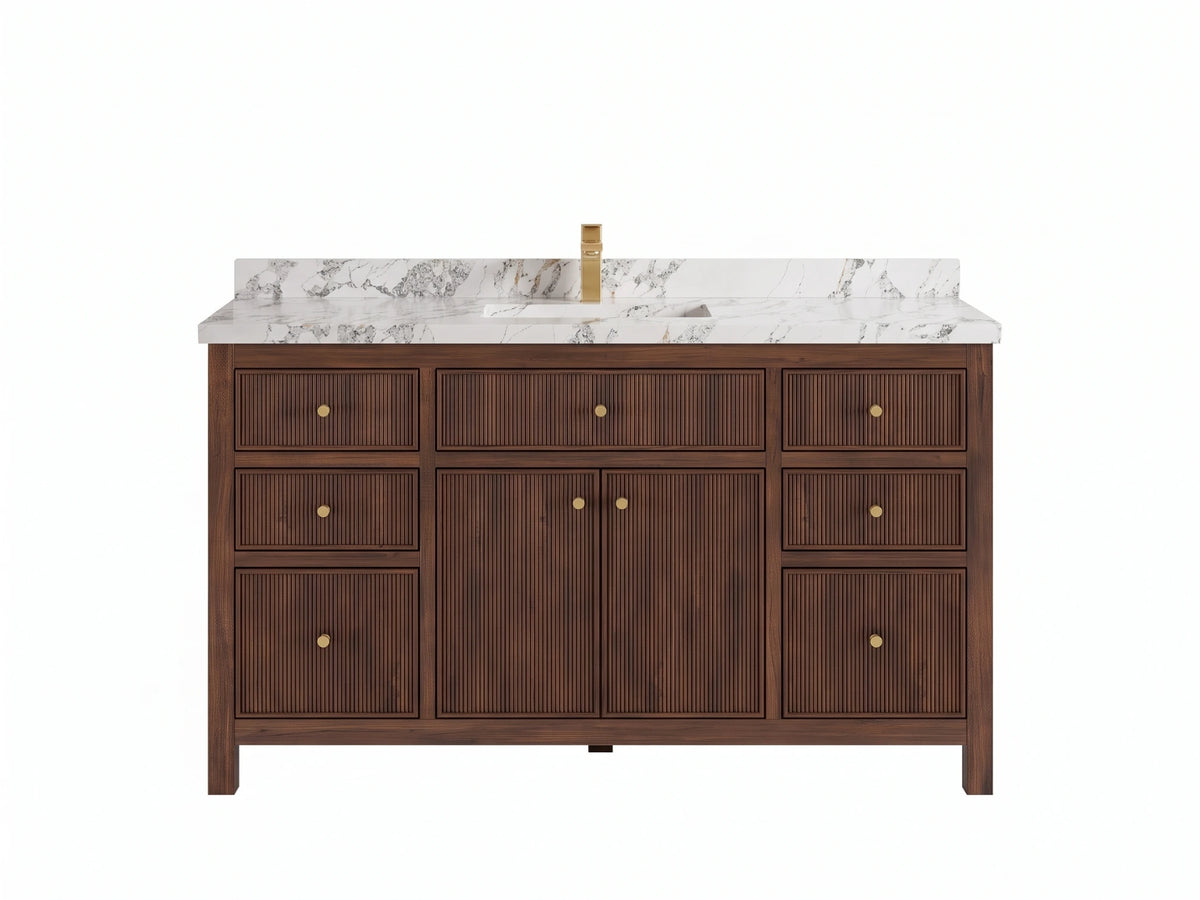 Sonoma Reeded Teak Wood 60 in. W x 22 in. D Single Sink Bathroom Vanity