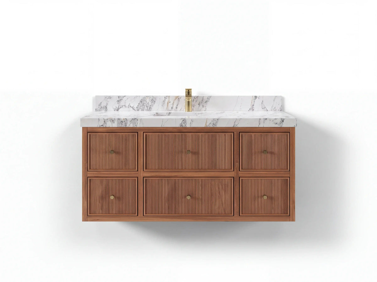 Sonoma Reeded Floating Teak Wood 48 in. W x 22 in. D Single Sink Bathroom Vanity