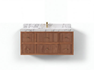 Sonoma Reeded Floating Teak Wood 48 in. W x 22 in. D Single Sink Bathroom Vanity