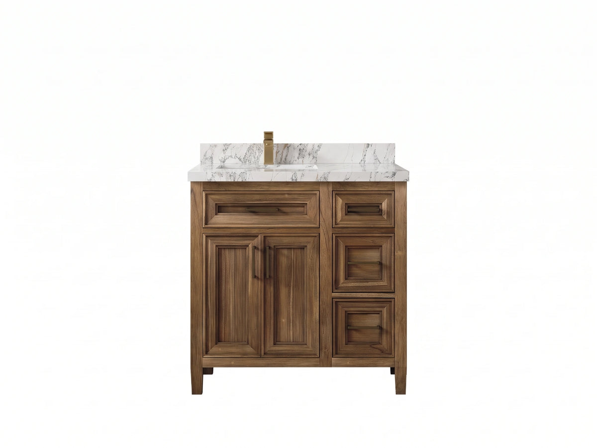 Santa Monica Teak Wood 36 in. W x 22 in. D Left Offset Sink Bathroom Vanity