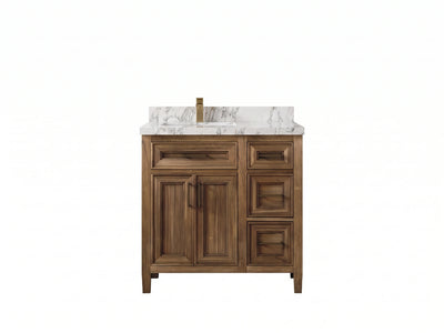 Santa Monica Teak Wood 36 in. W x 22 in. D Left Offset Sink Bathroom Vanity