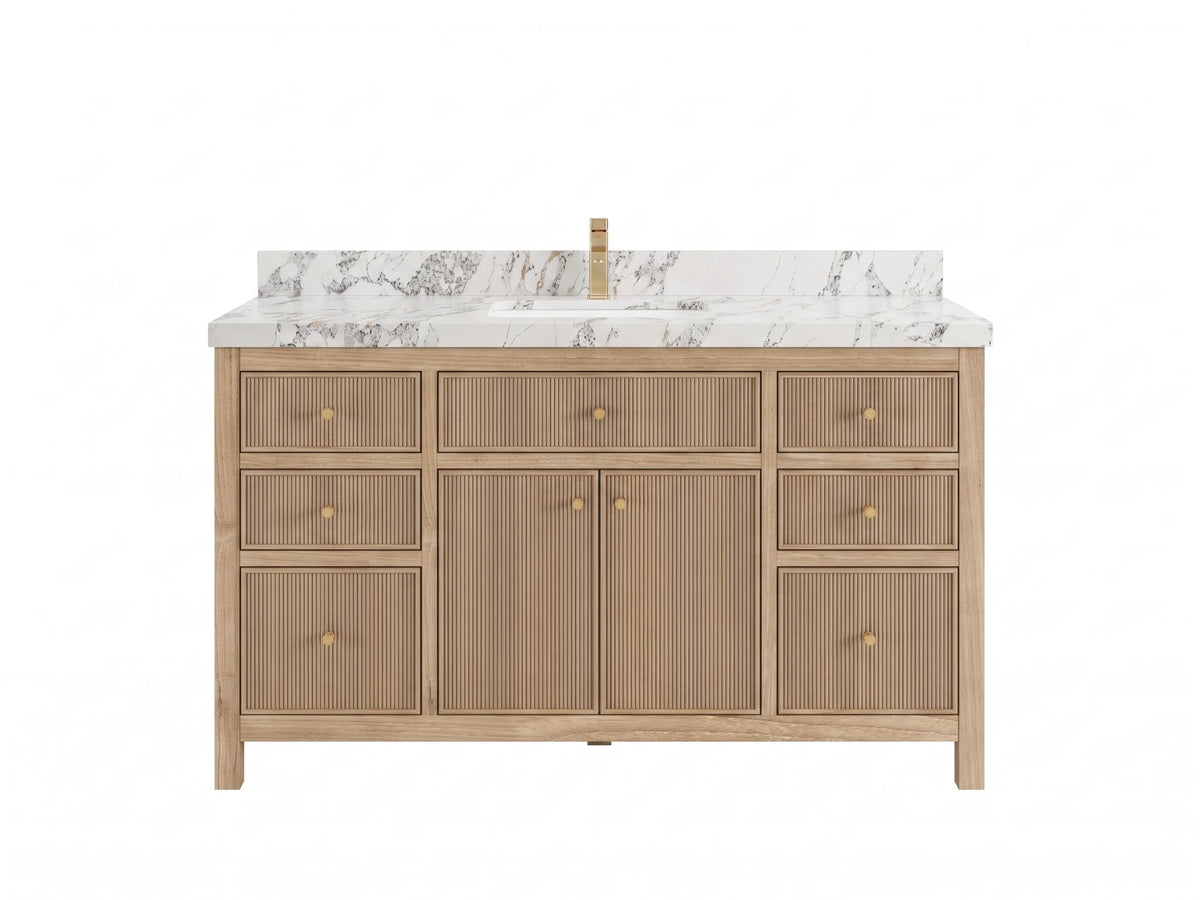 Sonoma Reeded Teak Wood 60 in. W x 22 in. D Single Sink Bathroom Vanity