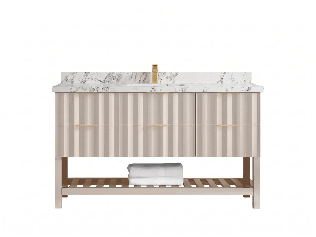Catalina 60 in W x 22 in D Free Standing Reeded Single Sink Bathroom Vanity