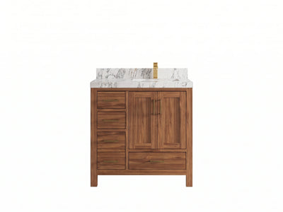 Malibu Teak Wood 36 in. W x 22 in. D Right Offset Sink Bathroom Vanity
