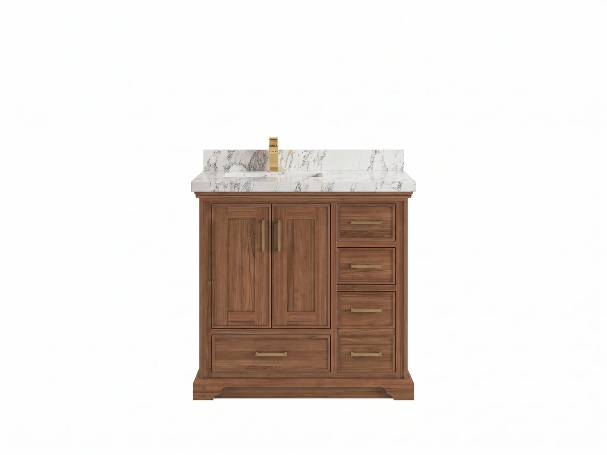 Charlotte Teak Wood 36 in. W x 22 in. D Left Offset Sink Bathroom Vanity
