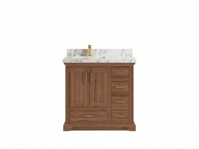 Charlotte Teak Wood 36 in. W x 22 in. D Left Offset Sink Bathroom Vanity