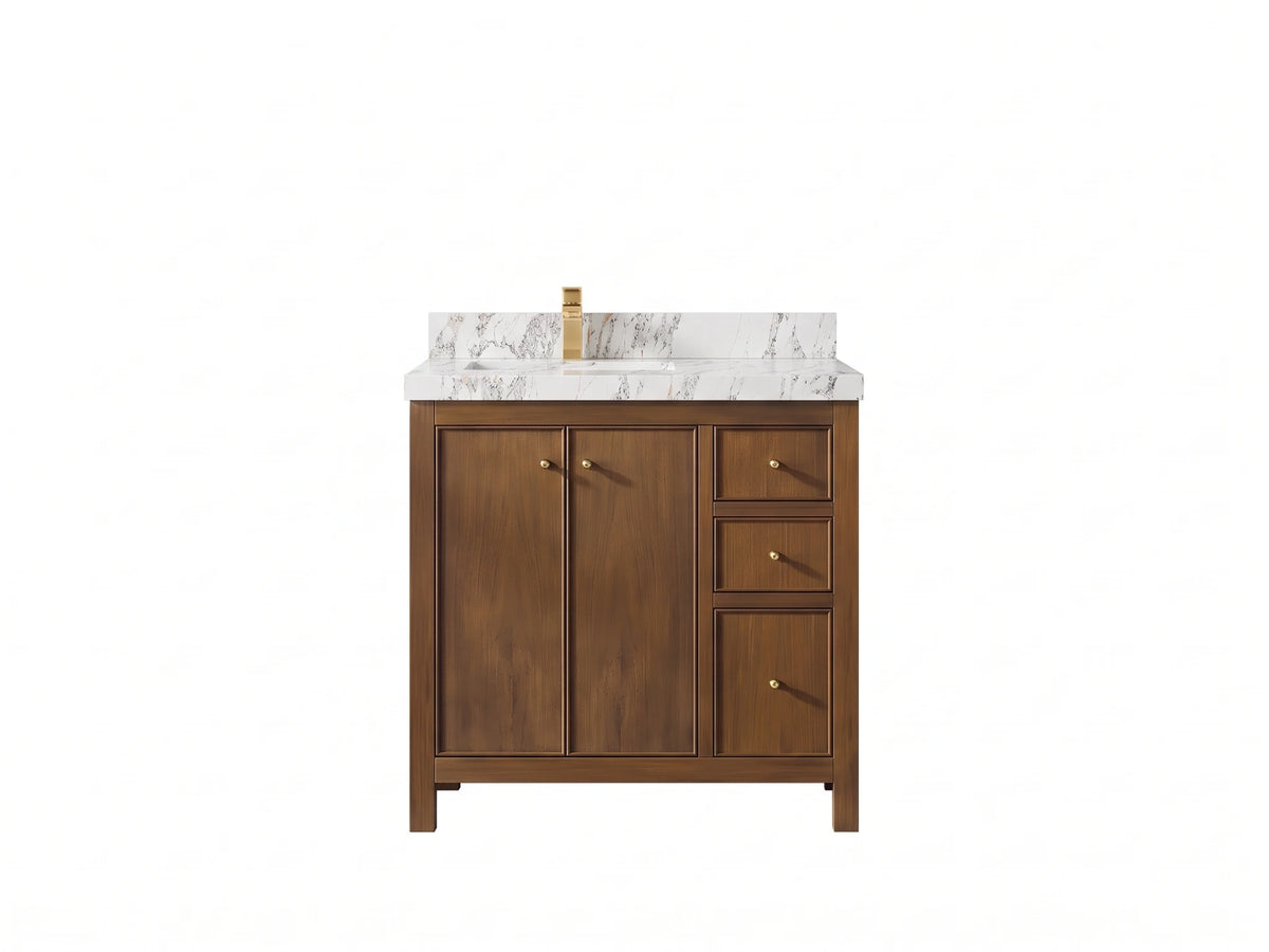 Chicago Teak 36 in. W x 22 in. D Left Offset Sink Bathroom Vanity