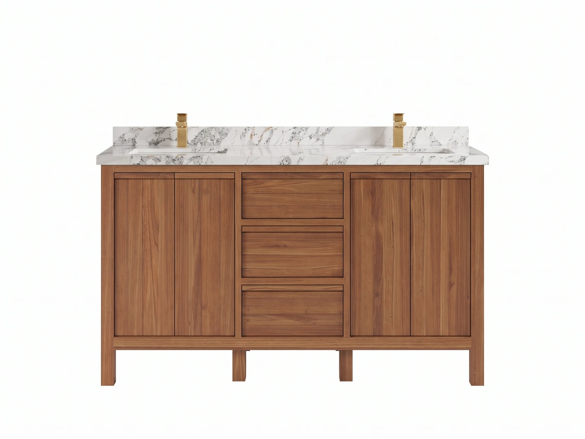 Elizabeth Teak Wood 60 in. W x 22 in. D Double Sink Bathroom Vanity