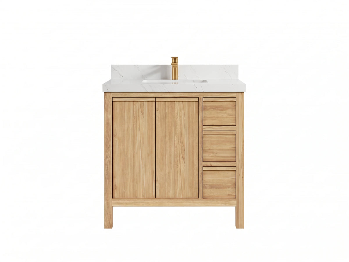 Elizabeth Teak Wood 36 in. W x 22 in. D Center Sink Bathroom Vanity
