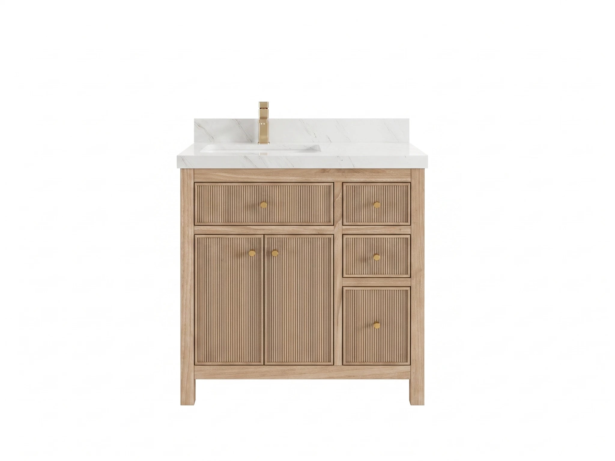 Sonoma Reeded Teak Wood 36 in. W x 22 in. D Left Offset Sink Bathroom Vanity