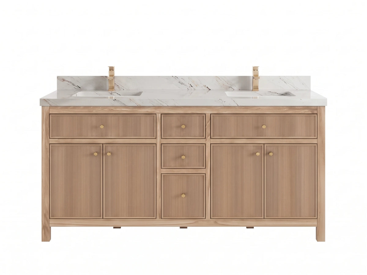 Sonoma Reeded Teak Wood 60 in. W x 22 in. D Double Sink Bathroom Vanity