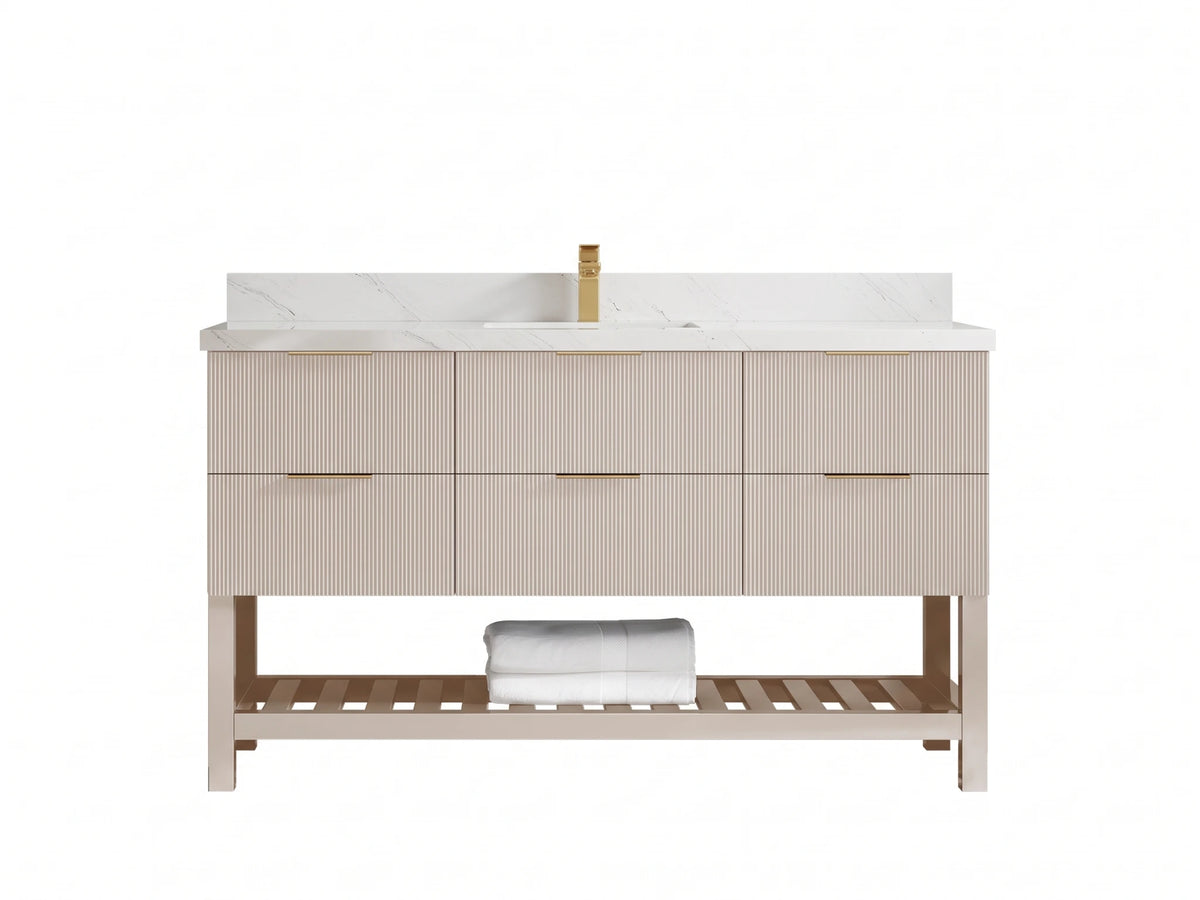 Catalina 60 in W x 22 in D Free Standing Reeded Single Sink Bathroom Vanity