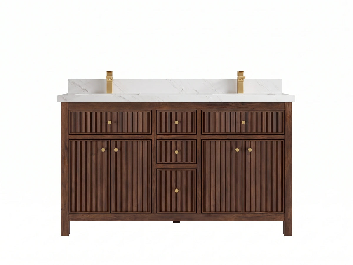 Sonoma Reeded Teak Wood 60 in. W x 22 in. D Double Sink Bathroom Vanity