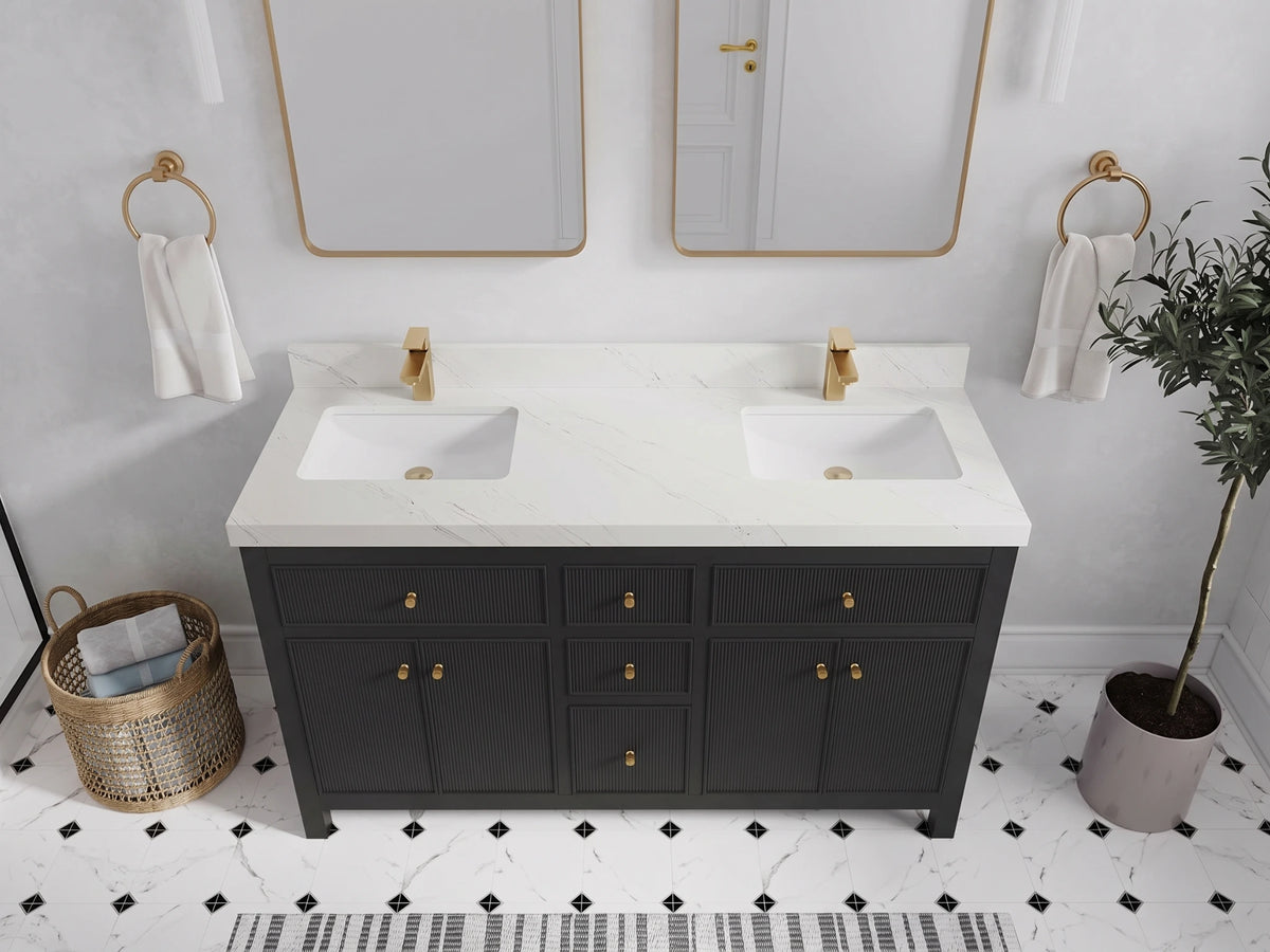 Sonoma 60 in W x 22 in D Free Standing Reeded Double Sink Bathroom Vanity