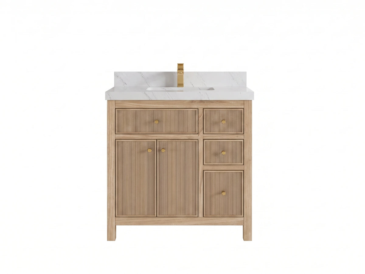 Sonoma Reeded Teak Wood 36 in. W x 22 in. D Center Sink Bathroom Vanity