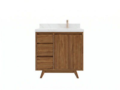 Madison Teak Wood 36 in. W x 22 in. D Right Offset Sink Bathroom Vanity