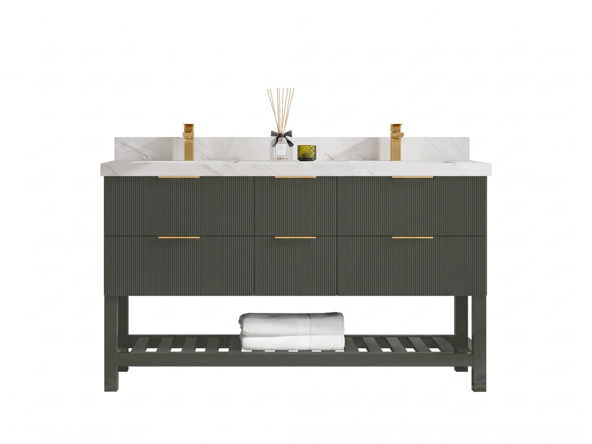 Catalina 60 in W x 22 in D Free Standing Reeded Double Sink Bathroom Vanity