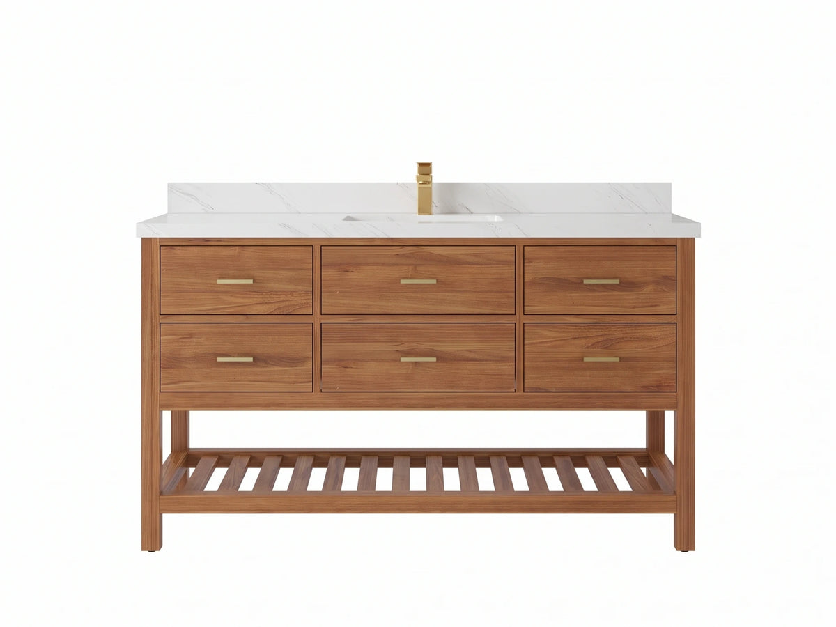 Parker Teak Wood 60 in. W x 22 in. D Single Sink Bathroom Vanity