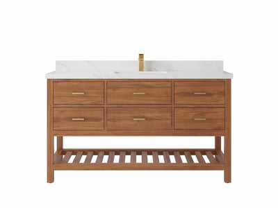 Parker Teak Wood 60 in. W x 22 in. D Single Sink Bathroom Vanity