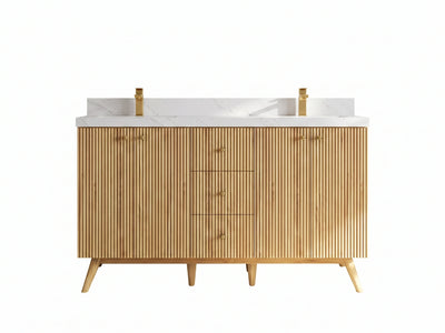 Pasadena Teak Wood 60 in. W x 22 in. D Double Sink Bathroom Vanity