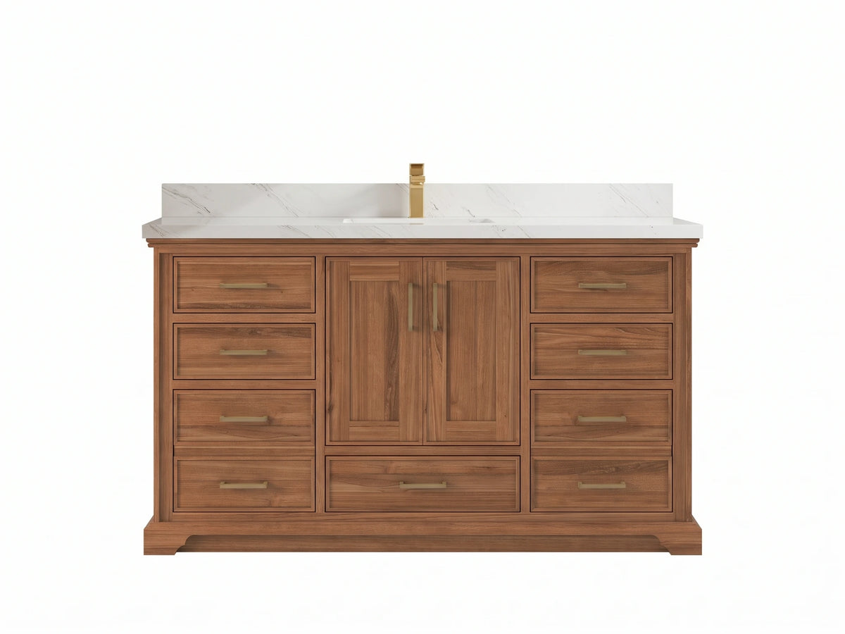Charlotte Teak Wood 60 in. W x 22 in. D Single Sink Bathroom Vanity