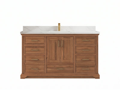 Charlotte Teak Wood 60 in. W x 22 in. D Single Sink Bathroom Vanity