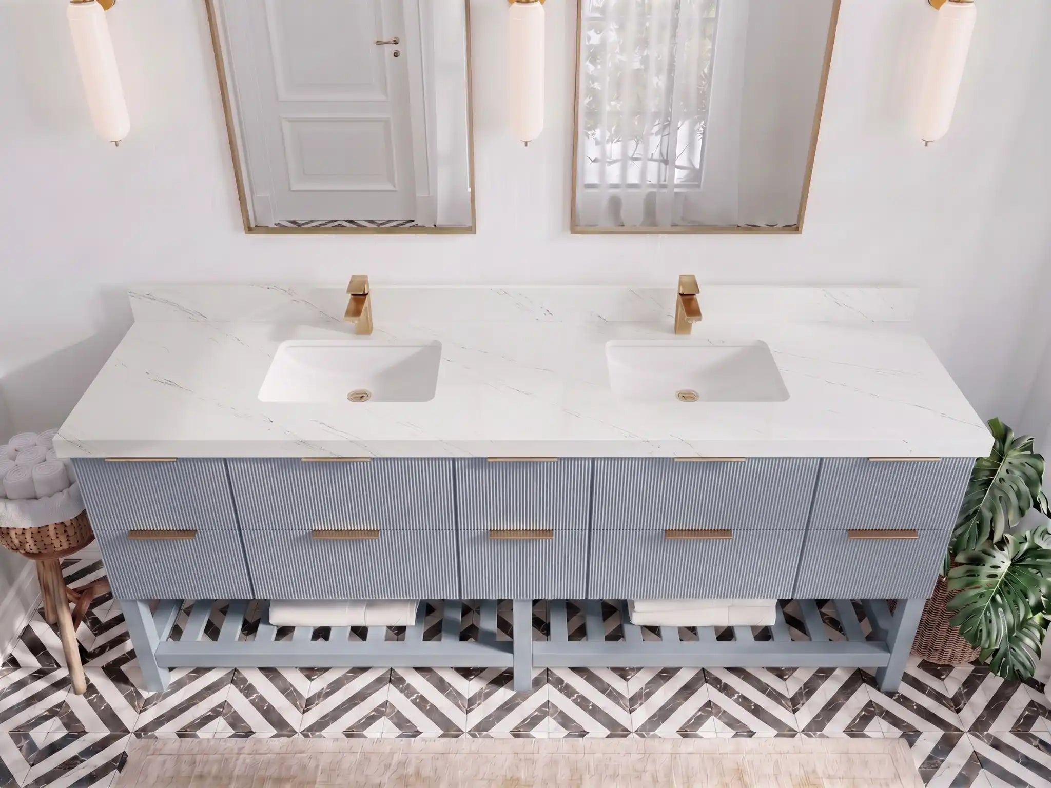 Catalina 84 in W x 22 in D Free Standing Reeded Double Sink Bathroom Vanity