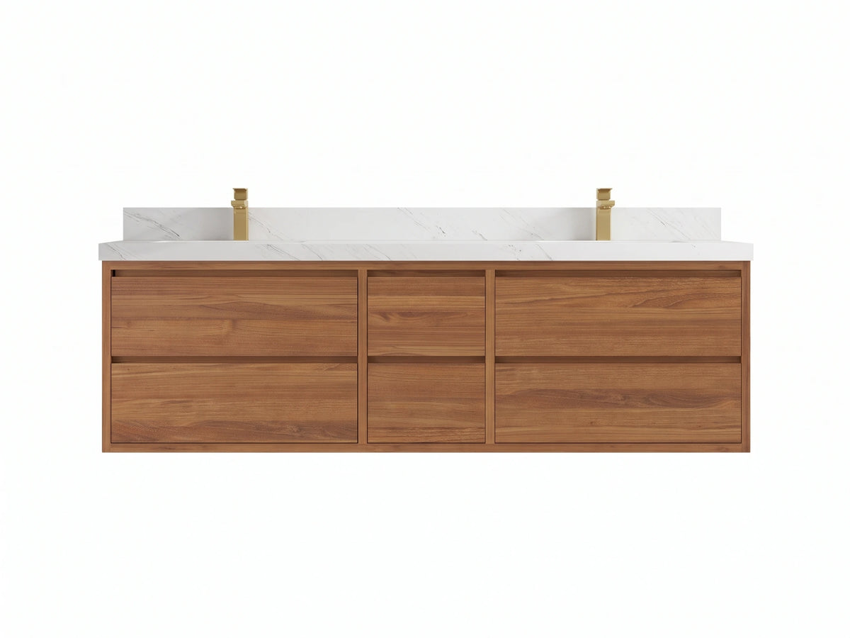 Madison Floating Teak Wood 72 in. W x 22 in. D Double Sink Bathroom Vanity