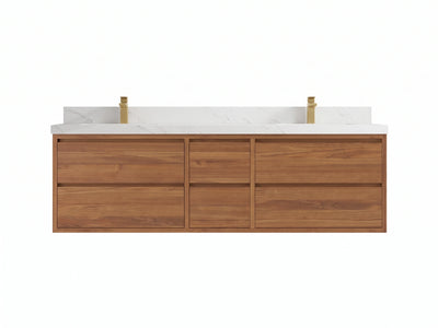 Madison Floating Teak Wood 72 in. W x 22 in. D Double Sink Bathroom Vanity