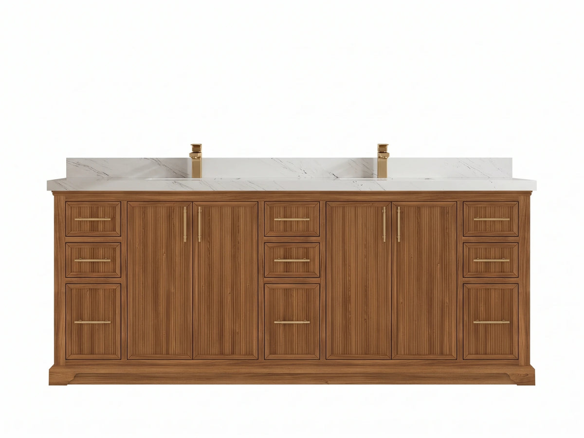 Alys Teak Wood 84 in. W x 22 in. D Double Sink Bathroom Vanity
