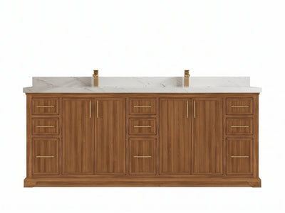 Alys Teak Wood 84 in. W x 22 in. D Double Sink Bathroom Vanity
