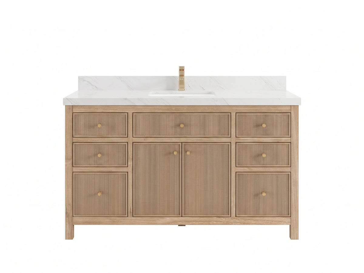 Sonoma Reeded Teak Wood 60 in. W x 22 in. D Single Sink Bathroom Vanity