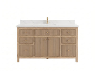 Sonoma Reeded Teak Wood 60 in. W x 22 in. D Single Sink Bathroom Vanity