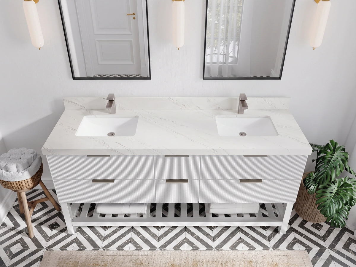 Catalina 72 in W x 22 in D Free Standing Reeded Double Sink Bathroom Vanity