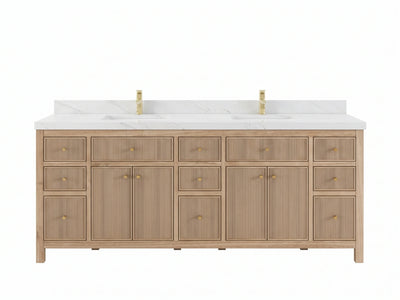 Sonoma Reeded Teak Wood 84 in. W x 22 in. D Double Sink Bathroom Vanity