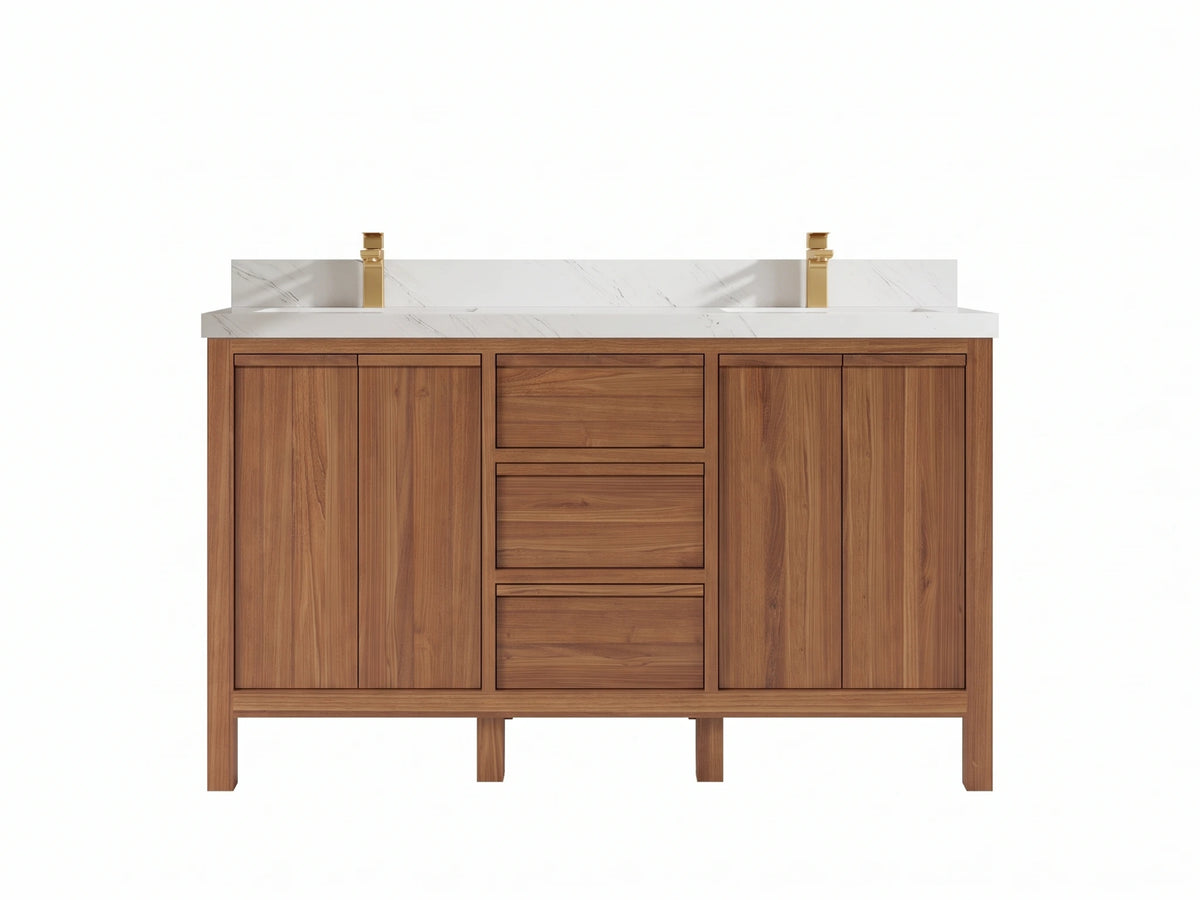 Elizabeth Teak Wood 60 in. W x 22 in. D Double Sink Bathroom Vanity