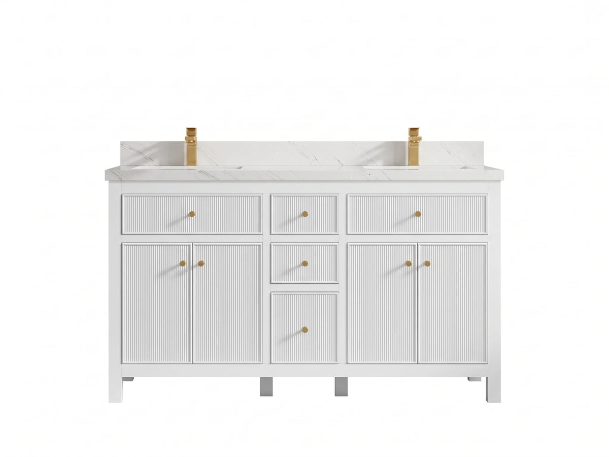 Sonoma 60 in W x 22 in D Free Standing Reeded Double Sink Bathroom Vanity