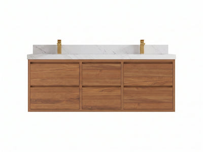 Madison Floating Teak Wood 60 in. W x 22 in. D Double Sink Bathroom Vanity