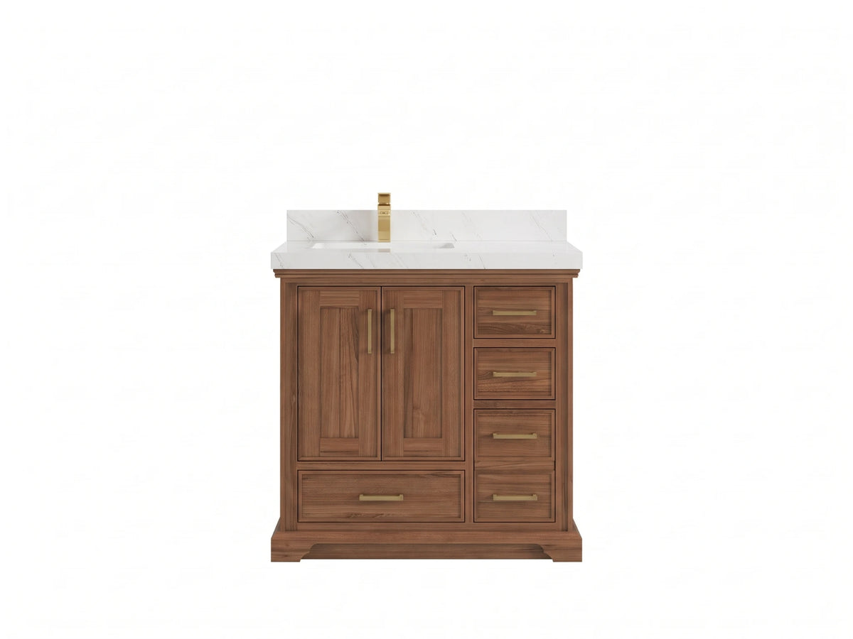 Charlotte Teak Wood 36 in. W x 22 in. D Left Offset Sink Bathroom Vanity