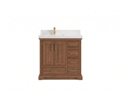 Charlotte Teak Wood 36 in. W x 22 in. D Left Offset Sink Bathroom Vanity