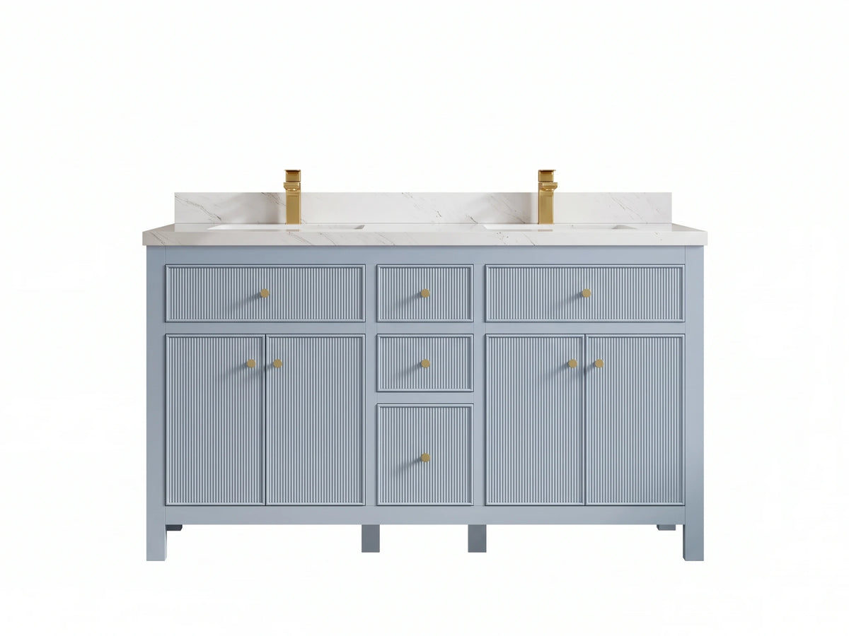 Sonoma 60 in W x 22 in D Free Standing Reeded Double Sink Bathroom Vanity