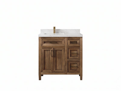 Santa Monica Teak Wood 36 in. W x 22 in. D Left Offset Sink Bathroom Vanity