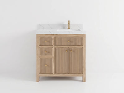 Sonoma Reeded Teak Wood 36 in. W x 22 in. D Right Offset Sink Bathroom Vanity