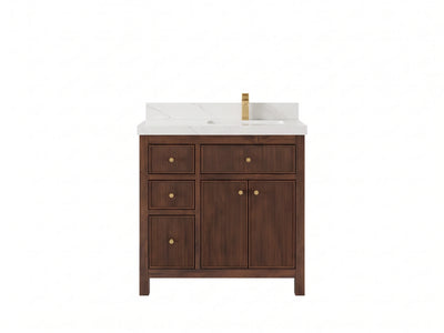 Sonoma Reeded Teak Wood 36 in. W x 22 in. D Right Offset Sink Bathroom Vanity