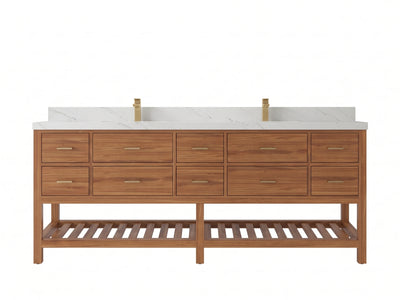 Parker Teak Wood 84 in. W x 22 in. D Double Sink Bathroom Vanity